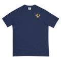 Printful design mockup, not a manufactured sample. True Navy Comfort Colors 1717 tee, front view with gold compass-eye chest emblem; template 108323309.
