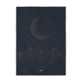 Digital preview, 26 by 36 inch celestial mountain tapestry with small MF emblem.